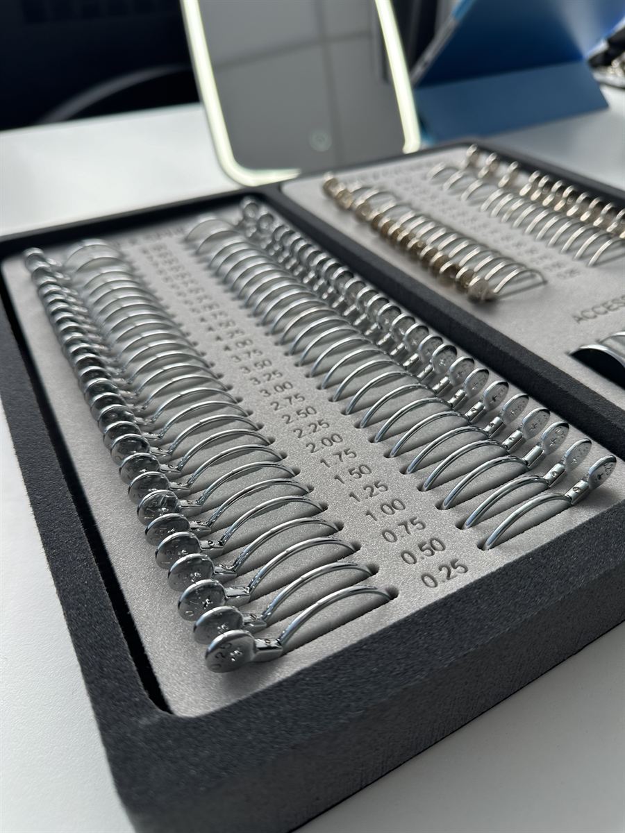 Portable trial lens set used by One Optics for mobile eye tests